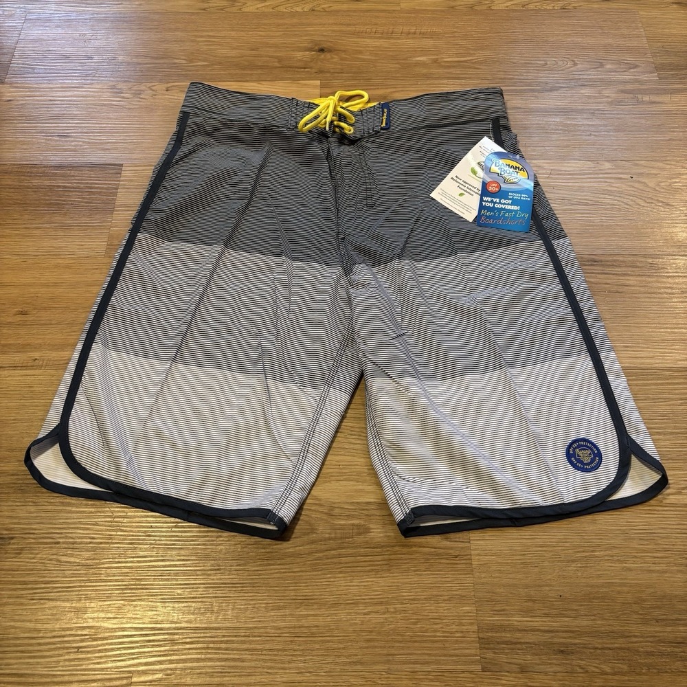 NEW Banana Boat Swim Trunks Men's Large UPF 50+ Striped Fast Dry Shorts Stretch